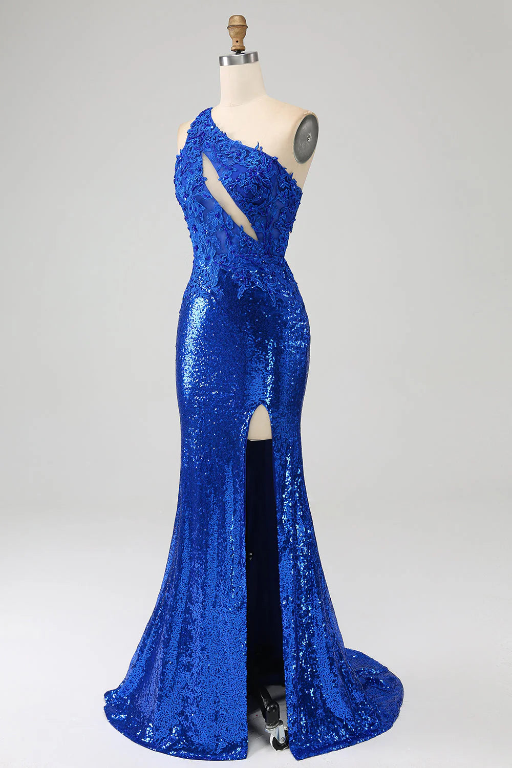 Glamorous royal blue prom dress with a flattering mermaid silhouette.