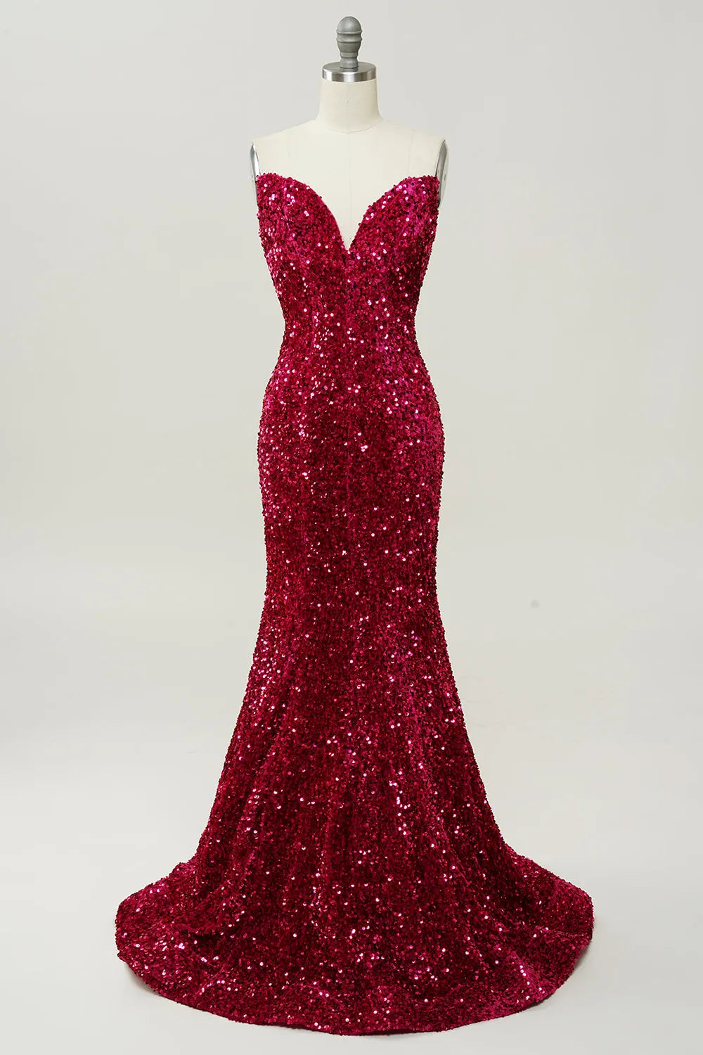 Close-up of the sequin detailing on the mermaid prom dress.