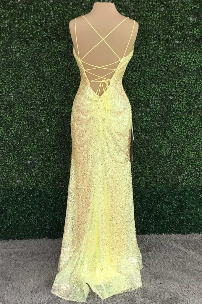 Elegant long sequined mermaid prom dress from a different angle.