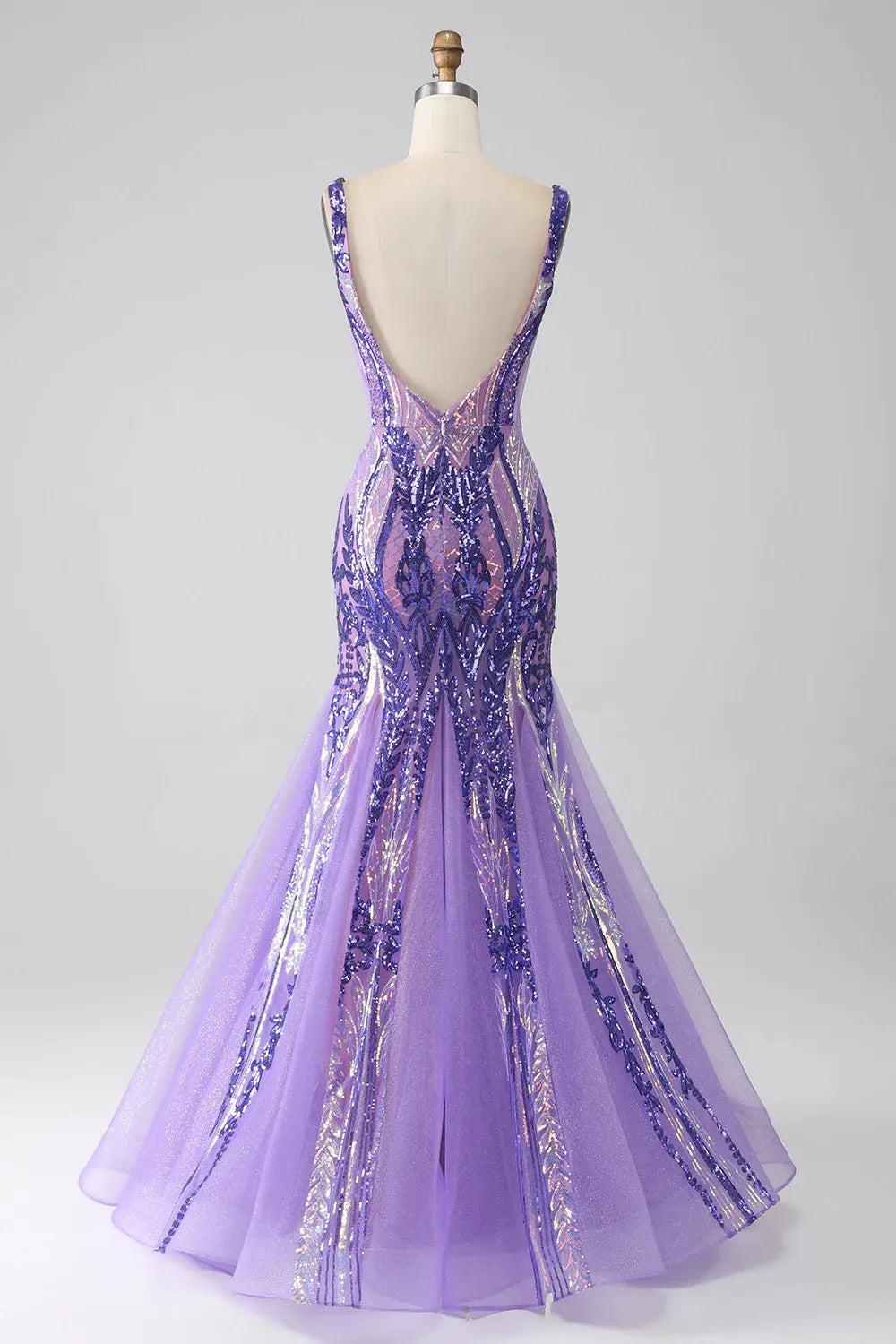 Deep V-neck sleeveless sequin dress, close-up detail.