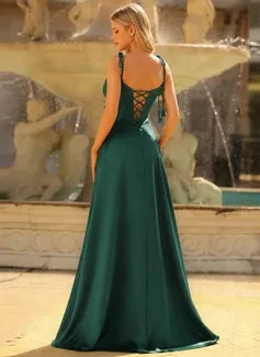 Glamorous A-Line Cowl Neck Ruched Emerald Green Long Prom Dresses Gown