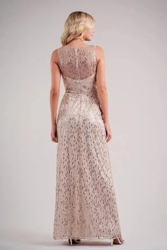 Glamorous A-Line Deep V-Neck Sleeveless Sequin Champagne Floor-Length Prom Dress Gown