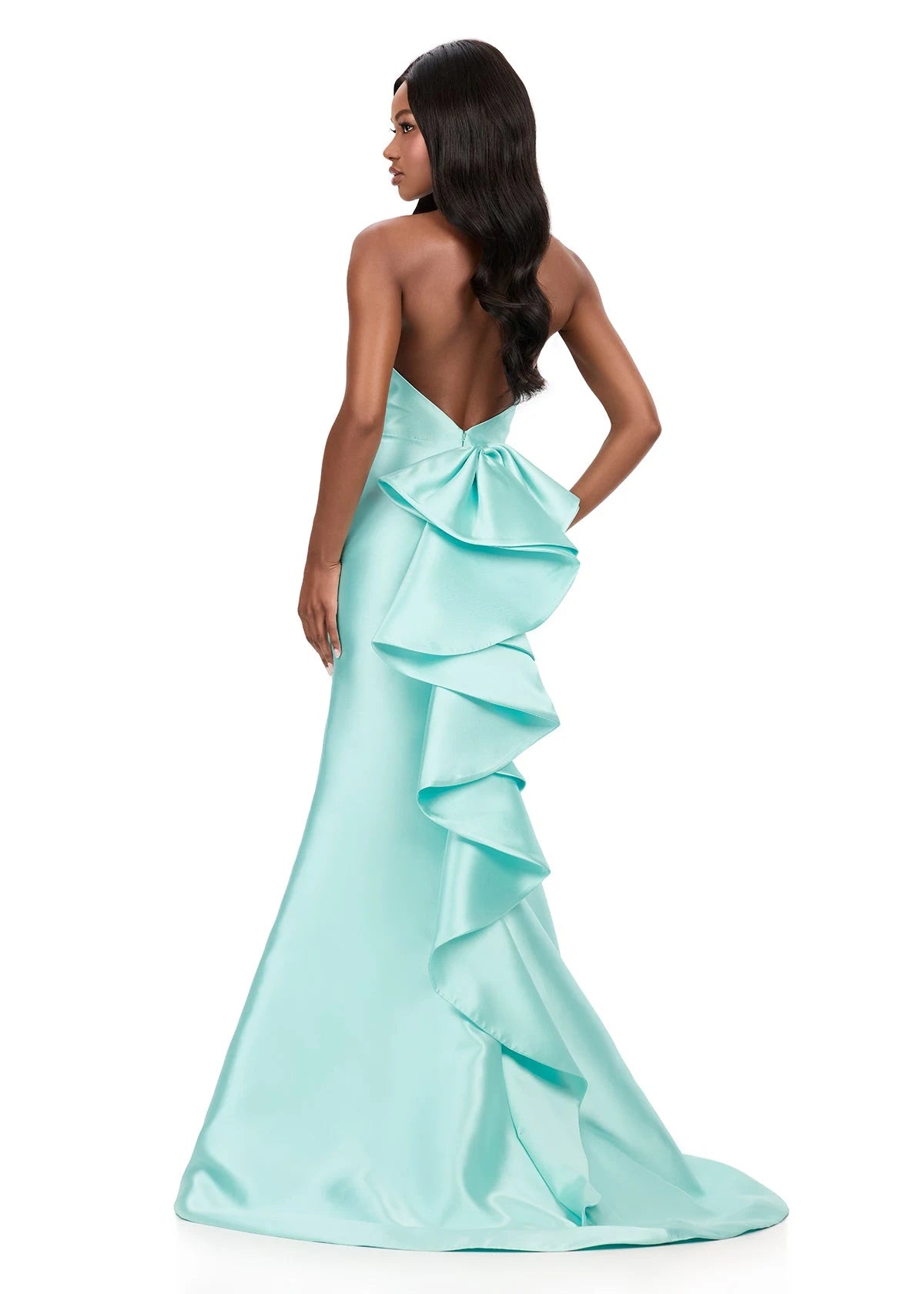 Glamorous A-Line Halter High Slit Ruffled Mint Green Floor-Length Prom Gown