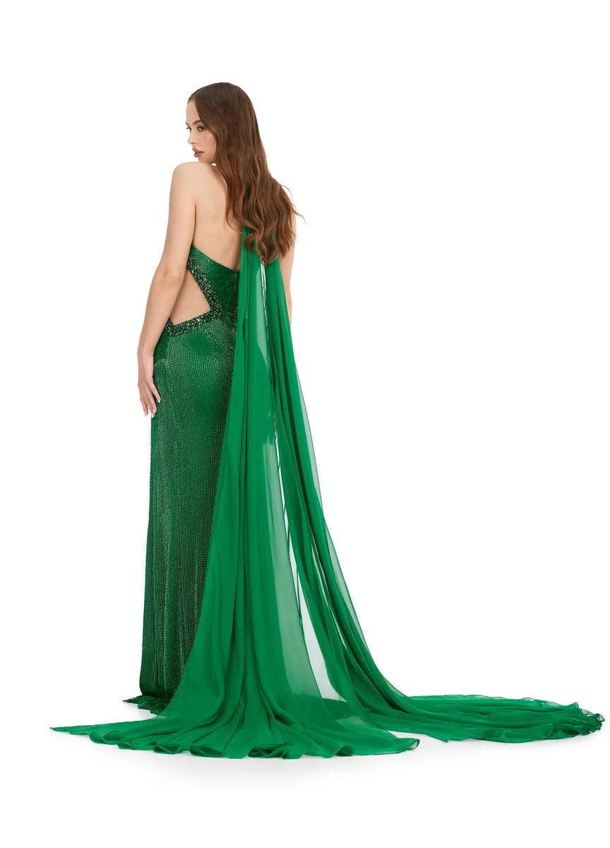 Glamorous A-Line Halter Sleeveless Beaded Cutout Emerald Green Floor-Length Prom Dress