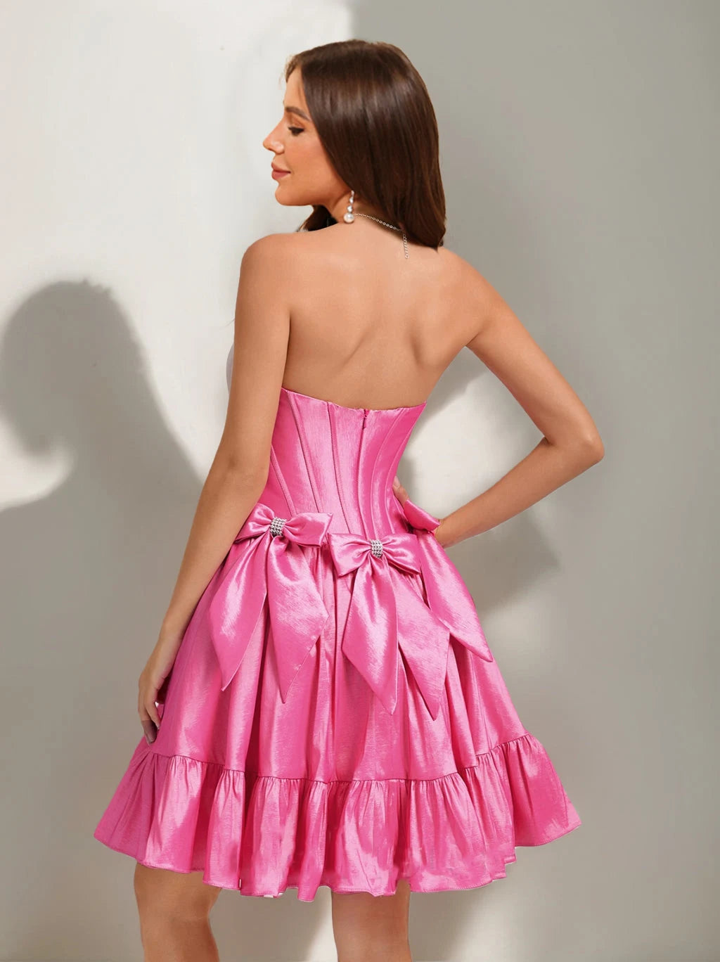 Glamorous A-Line Strapless Bow Hot Pink Short Homecoming Dresses for Girls