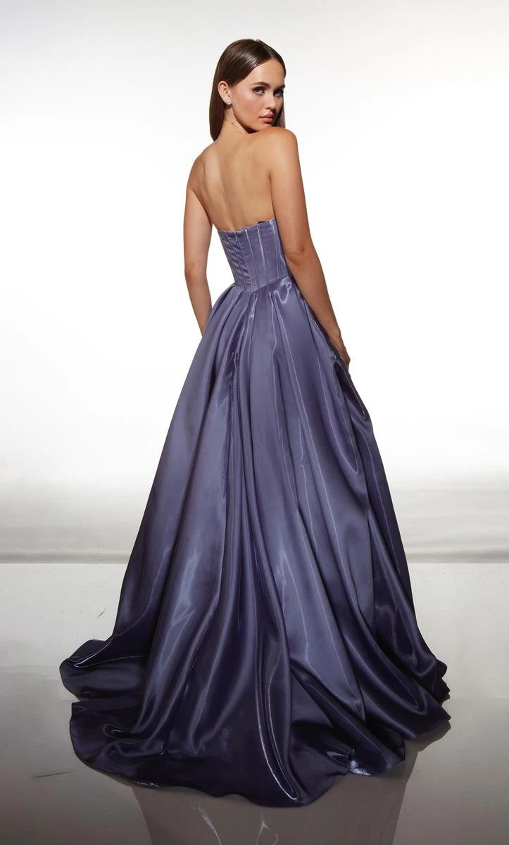 Glamorous A-Line Strapless Corset High-Low Dusty Blue Prom Dress Women's Gown