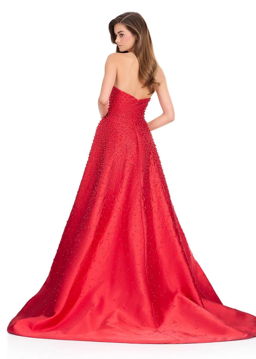 Glamorous A-Line Strapless Sleeveless Beaded Overlay Dramatic Red Floor-Length Prom Dresses For Women