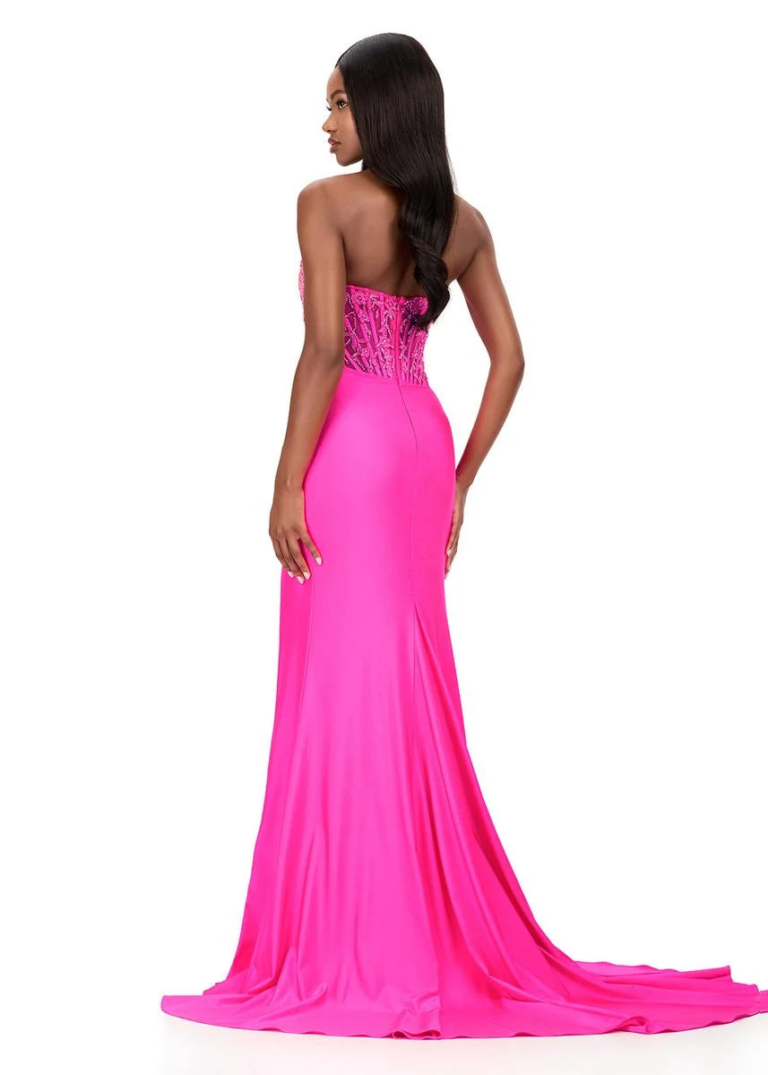 Glamorous A-Line Sweetheart Embellished High-Slit Hot Pink Floor-Length Prom Dress for Women