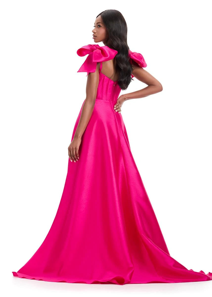 Glamorous A-Line Sweetheart Off-Shoulder Bow Fuchsia Floor-Length Prom Dresses Women's Gown