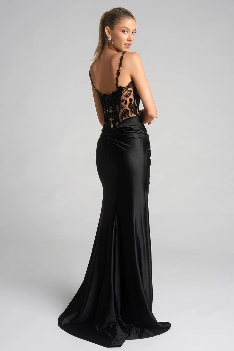 Glamorous A-Line Sweetheart Sleeveless Beaded Slit Black Floor-Length Prom Gown
