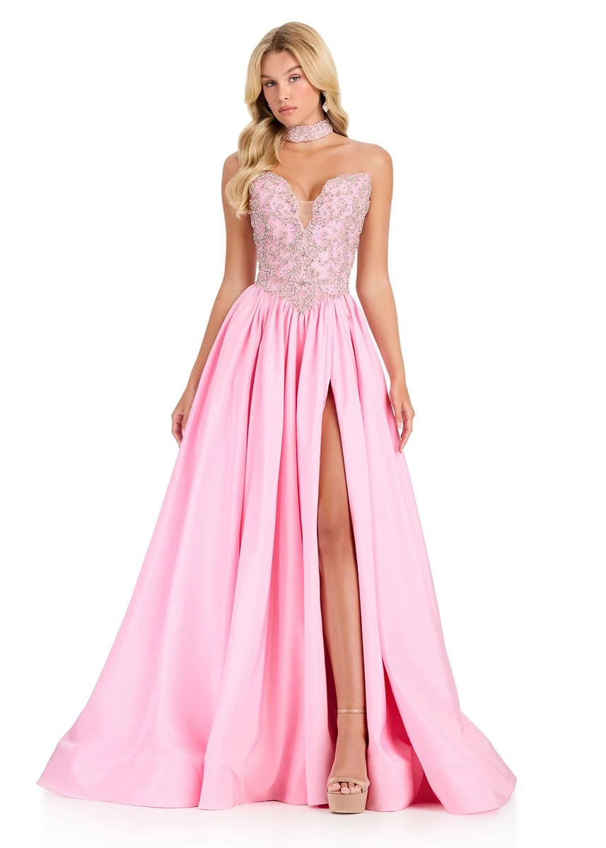 Glamorous A-Line Sweetheart Sleeveless Beaded Slit Pink Floor-Length Prom Dress Women's