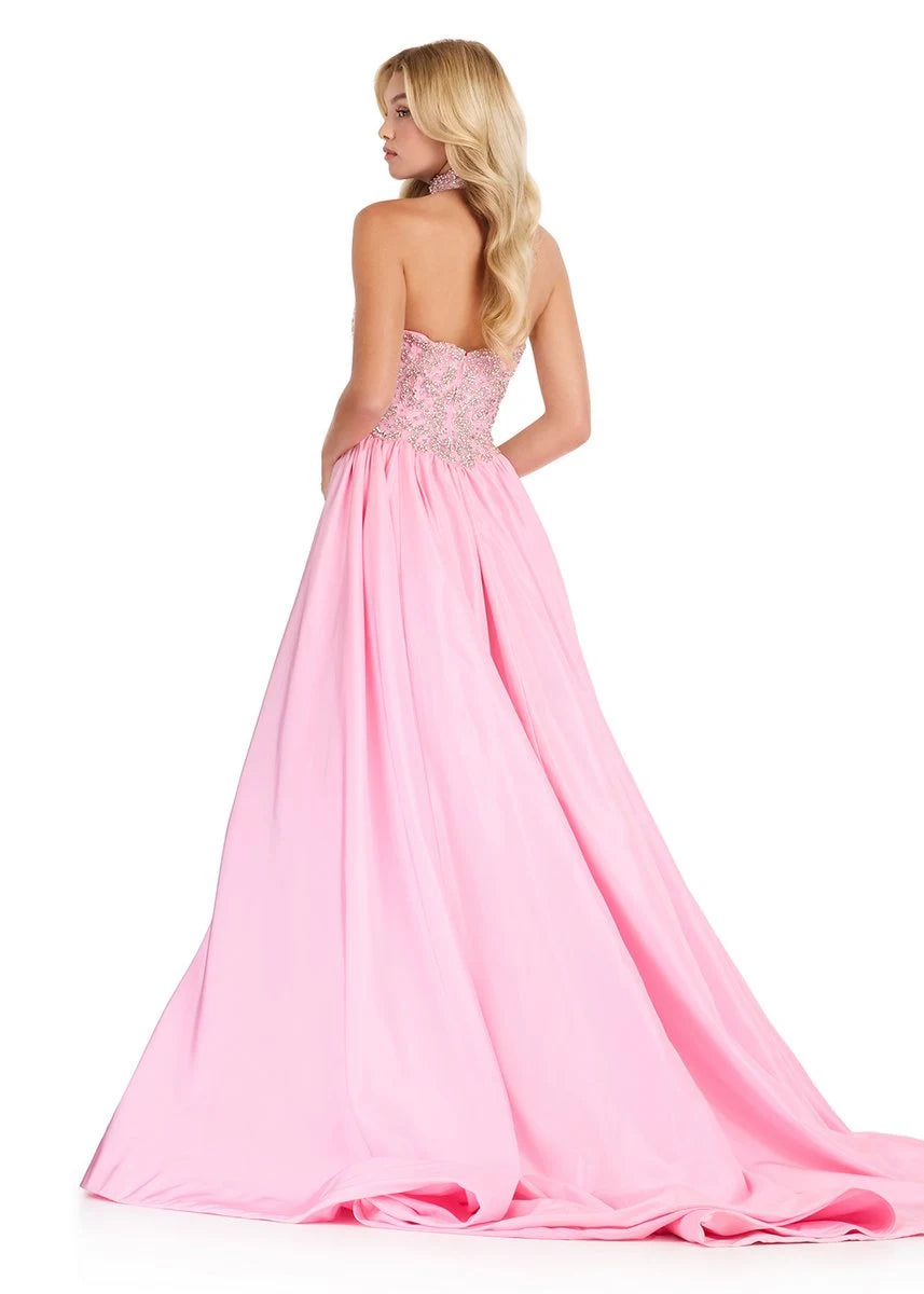 Glamorous A-Line Sweetheart Sleeveless Beaded Slit Pink Floor-Length Prom Dress Women's