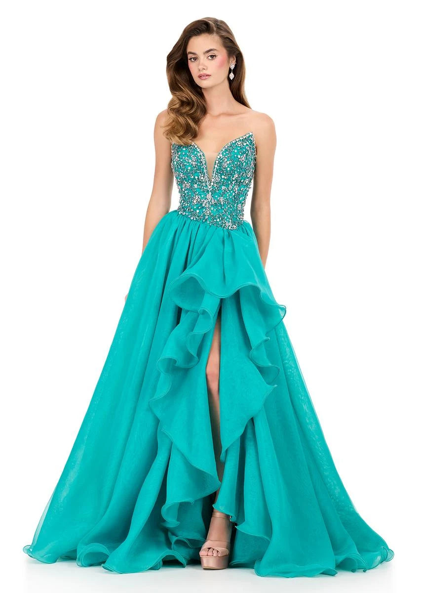 Glamorous A-Line Sweetheart Sleeveless Beaded Turquoise Floor-Length Prom Gown