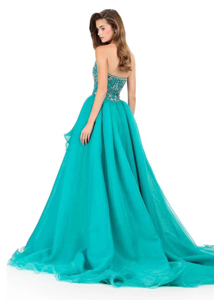 Glamorous A-Line Sweetheart Sleeveless Beaded Turquoise Floor-Length Prom Gown