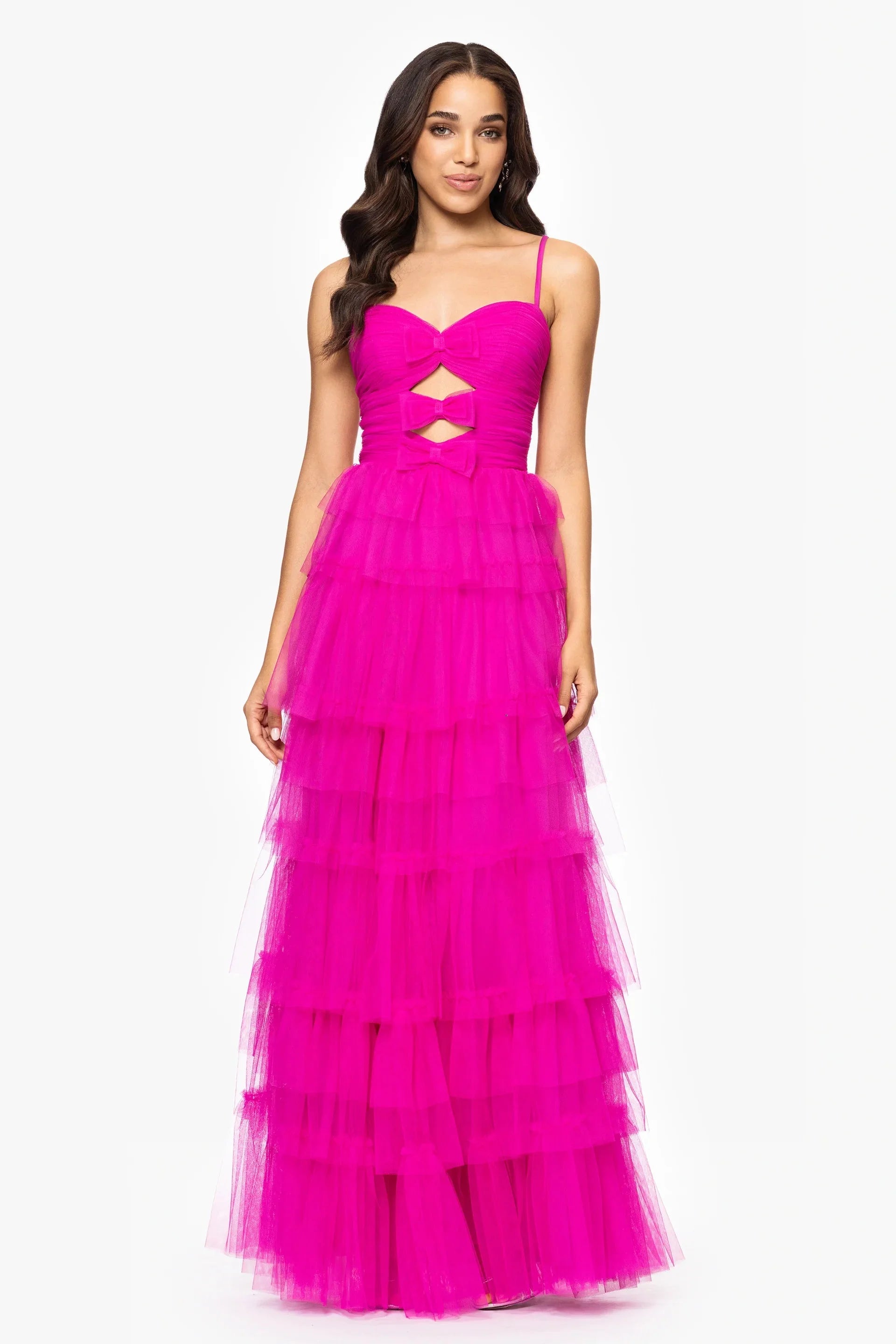 Glamorous A-Line Sweetheart Sleeveless Bow-Accent Fuchsia Floor-Length Prom Gown