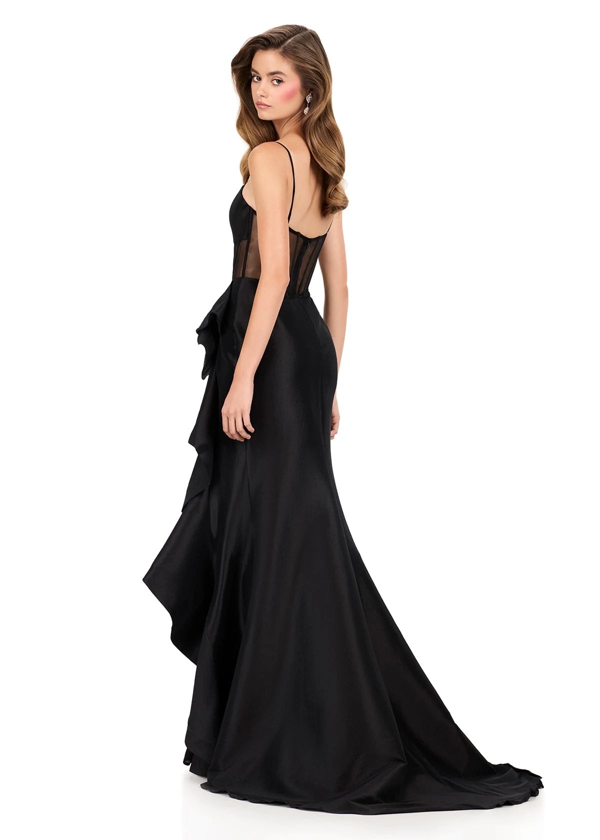 Glamorous A-Line Sweetheart Sleeveless Bow Ruffled Black Floor-Length Prom Gown