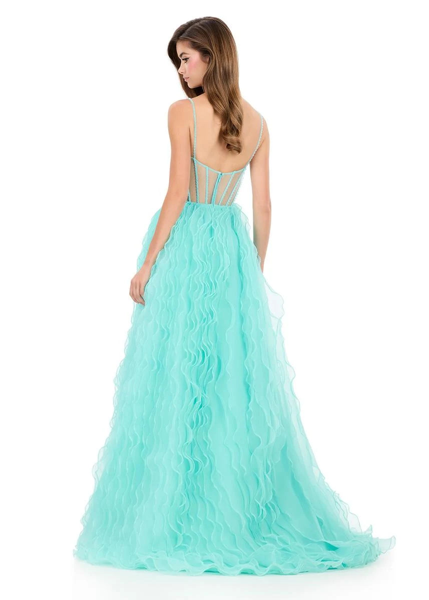 Glamorous A-Line Sweetheart Sleeveless Bow Slit Aqua Blue Floor-Length Prom Gown