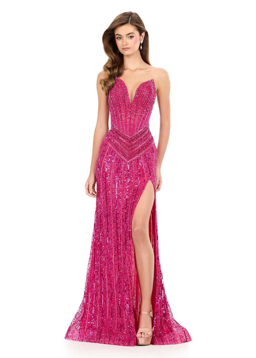 Glamorous A-Line Sweetheart Sleeveless High Slit Hot Pink Floor-Length Prom Dress
