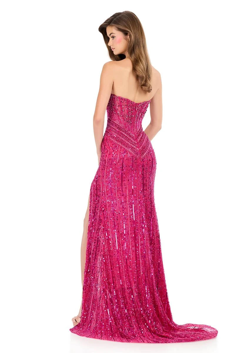 Glamorous A-Line Sweetheart Sleeveless High Slit Hot Pink Floor-Length Prom Dress