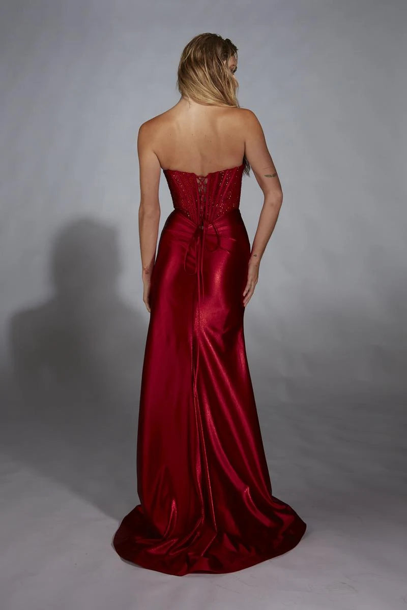 Glamorous A-Line Sweetheart Sleeveless High Slit Red Long Prom Gown