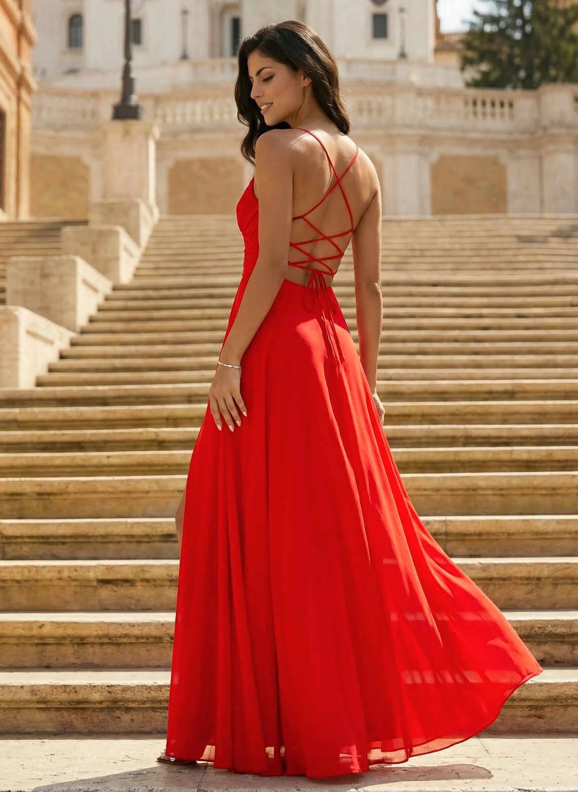 Glamorous A-Line Sweetheart Sleeveless Ruched Slit Red Floor-Length Prom Dress Gown
