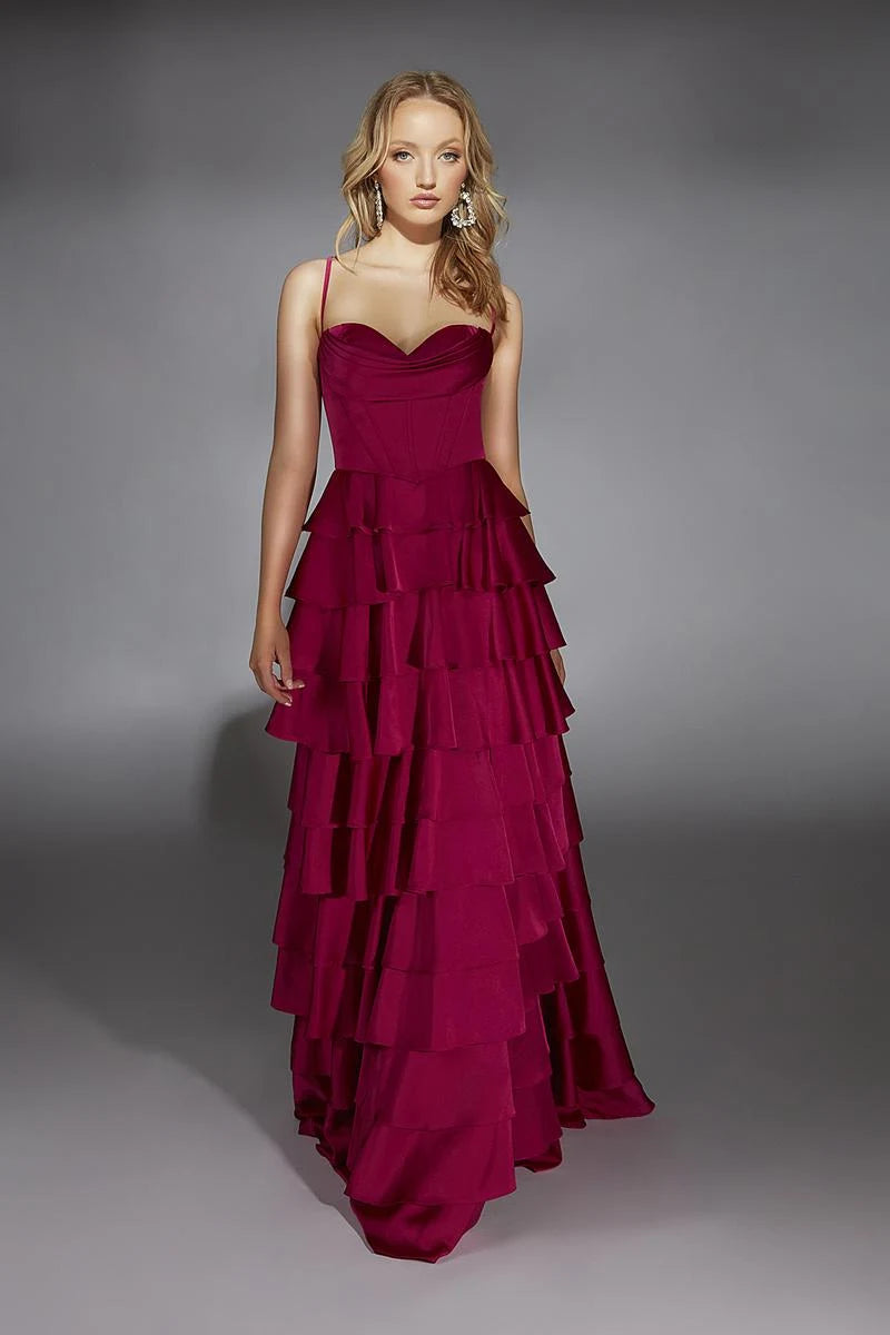 Glamorous A-Line Sweetheart Sleeveless Tiered Ruffle Magenta Floor-Length Prom Dress