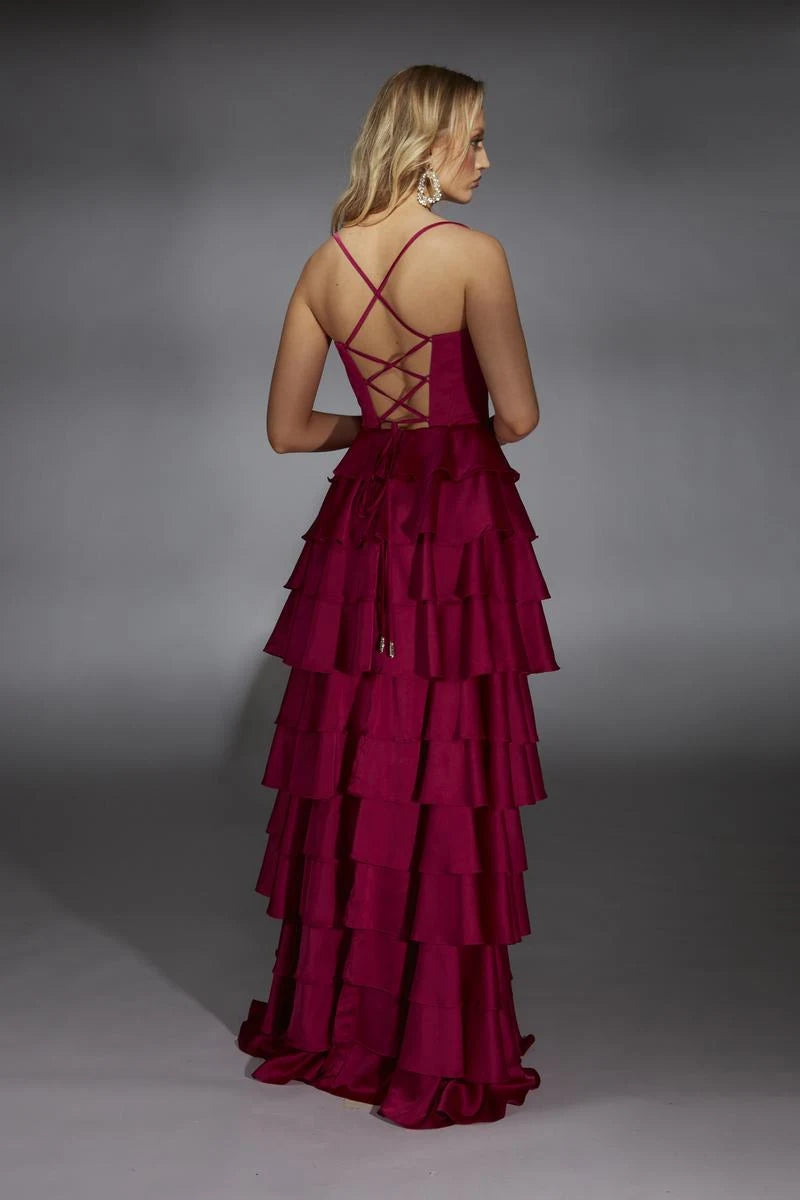 Glamorous A-Line Sweetheart Sleeveless Tiered Ruffle Magenta Floor-Length Prom Dress