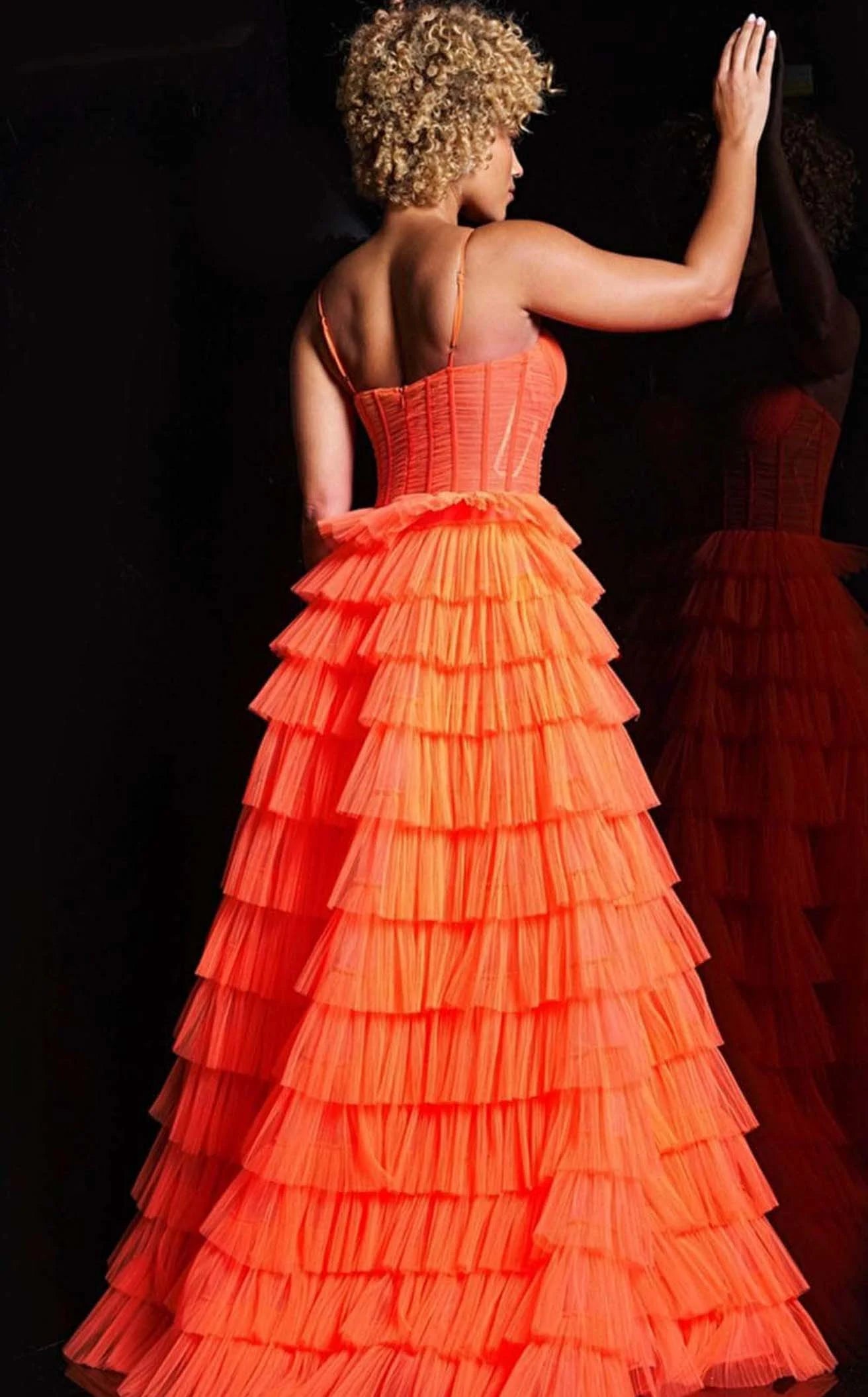 Glamorous A-Line Sweetheart Sleeveless Tiered Ruffle Orange Floor-Length Prom Dresses Women's Gown