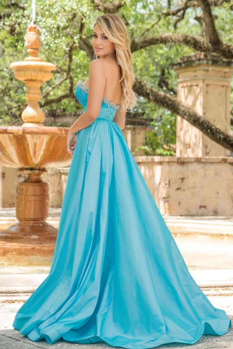 Glamorous A-Line Sweetheart Strapless Beaded Aqua Blue Floor-Length Prom Dress