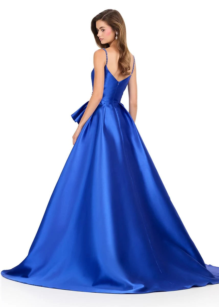Glamorous A-Line V-Neck Sleeveless Beaded Ruffled Royal Blue Floor-Length Prom Gown