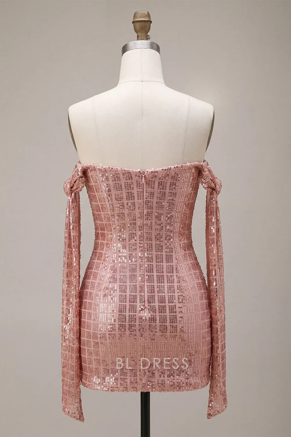 Glamorous Bodycon Off-Shoulder Draped Sequin Rose Gold Mini Homecoming Dress Women's