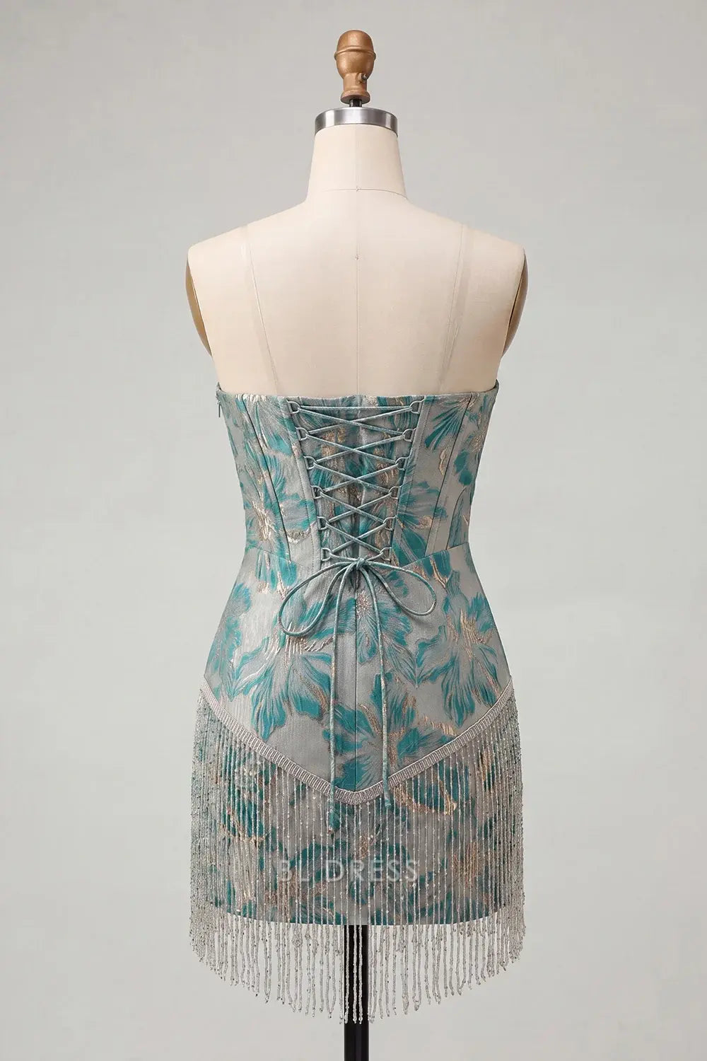 Glamorous Fitted Sweetheart Sleeveless Floral Beaded Teal Mini Homecoming Dress