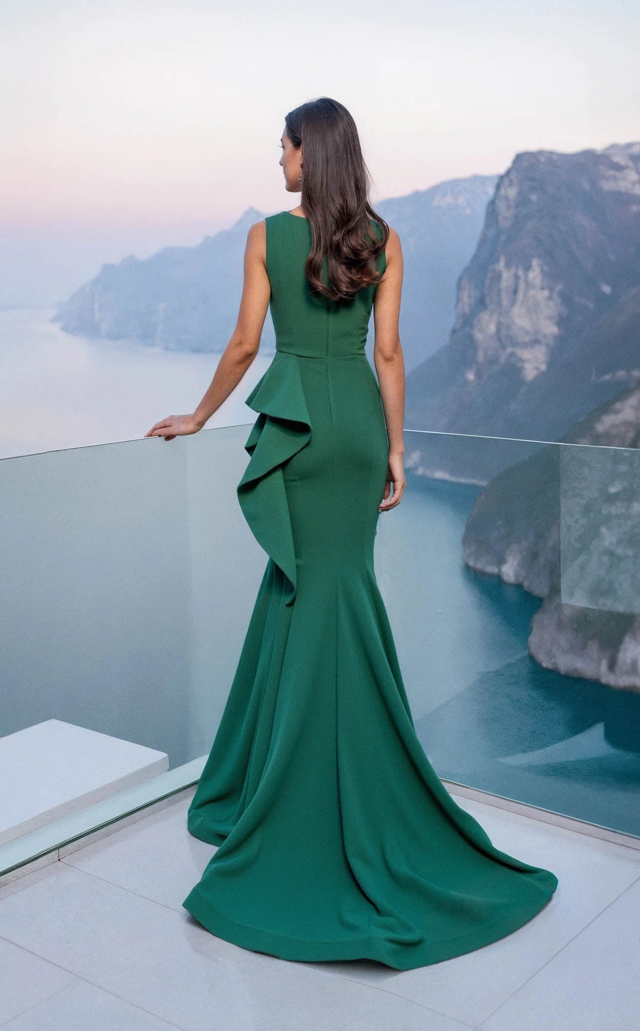 Glamorous Mermaid Jewel Neck Sleeveless Embroidered Peplum Emerald Green Floor-Length Prom Gown