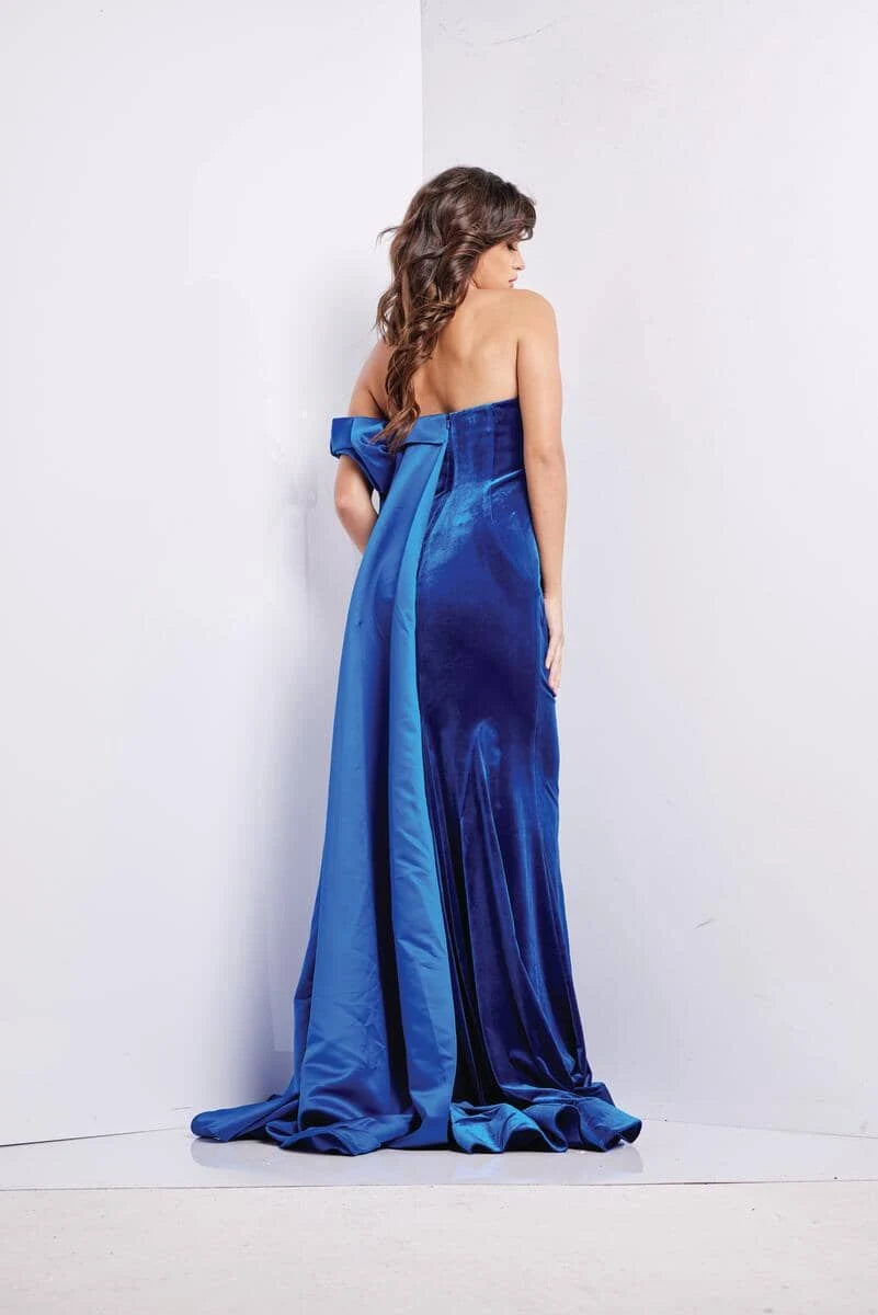 Glamorous Mermaid Off-Shoulder Sleeveless Draped Royal Blue Floor-Length Prom Dress Gown