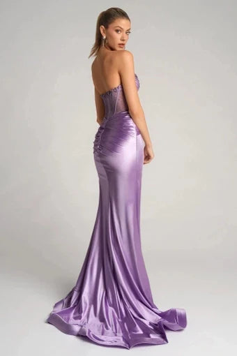Glamorous Mermaid Strapless Beaded Corset Lilac Long Prom Dresses For Women