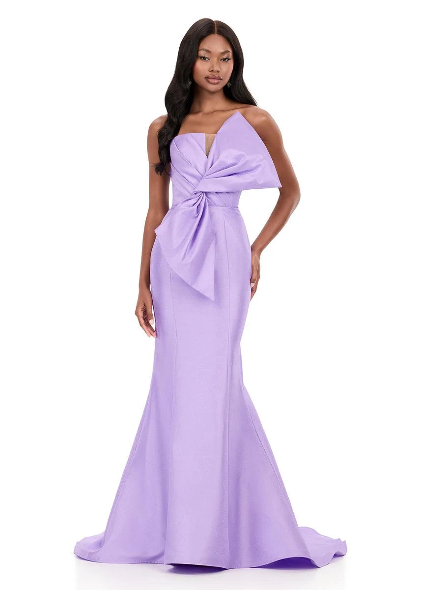 Glamorous Mermaid Strapless Dramatic Bow Lavender Floor-Length Prom Dress Women's Gown