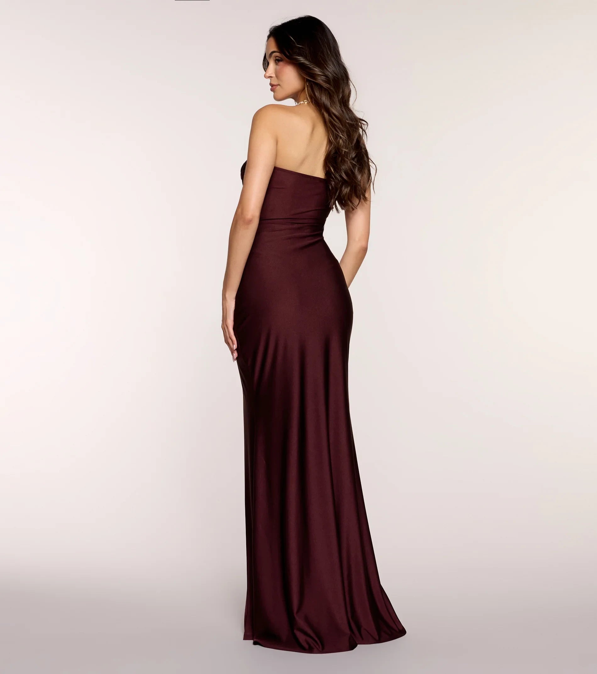 Glamorous Mermaid Strapless High Slit Plum Floor-Length Prom Dress Women's