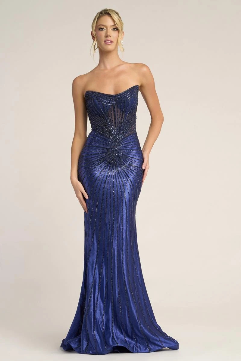Glamorous Mermaid Strapless Sequin Embellished Royal Blue Floor-Length Prom Dresses Gown