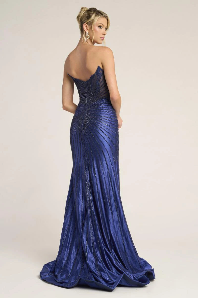 Glamorous Mermaid Strapless Sequin Embellished Royal Blue Floor-Length Prom Dresses Gown