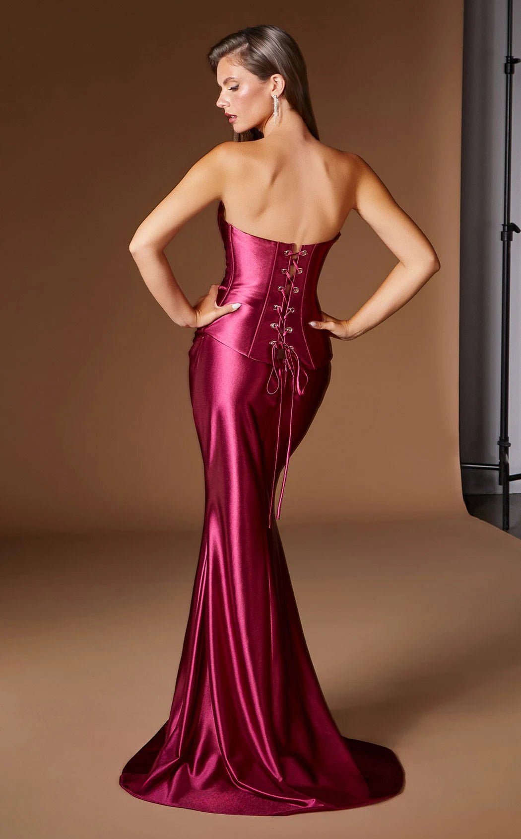 Glamorous Mermaid Strapless Sweetheart Corset Draped Magenta Floor-Length Prom Gown