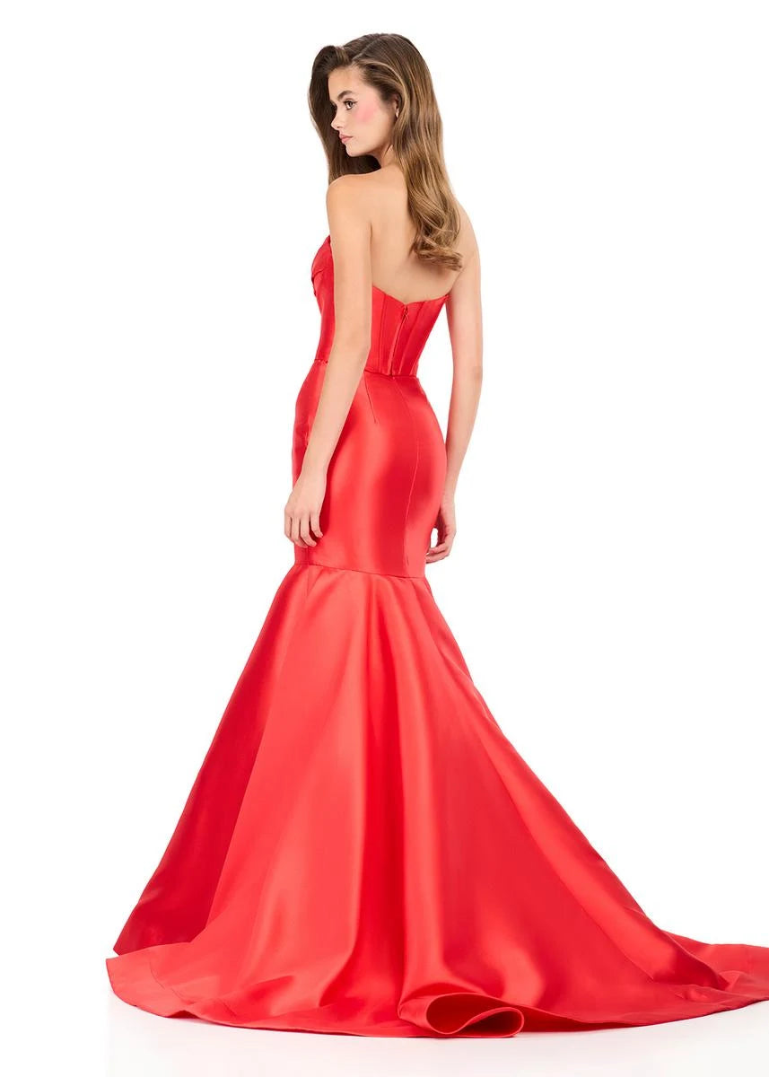 Glamorous Mermaid Strapless Sweetheart Elegant Rose-Adorned Scarlet Floor-Length Prom Dresses Gown