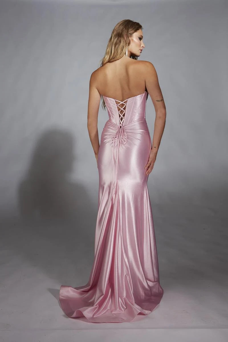 Glamorous Mermaid Sweetheart Corset High Slit Blush Pink Floor-Length Prom Dress for Women