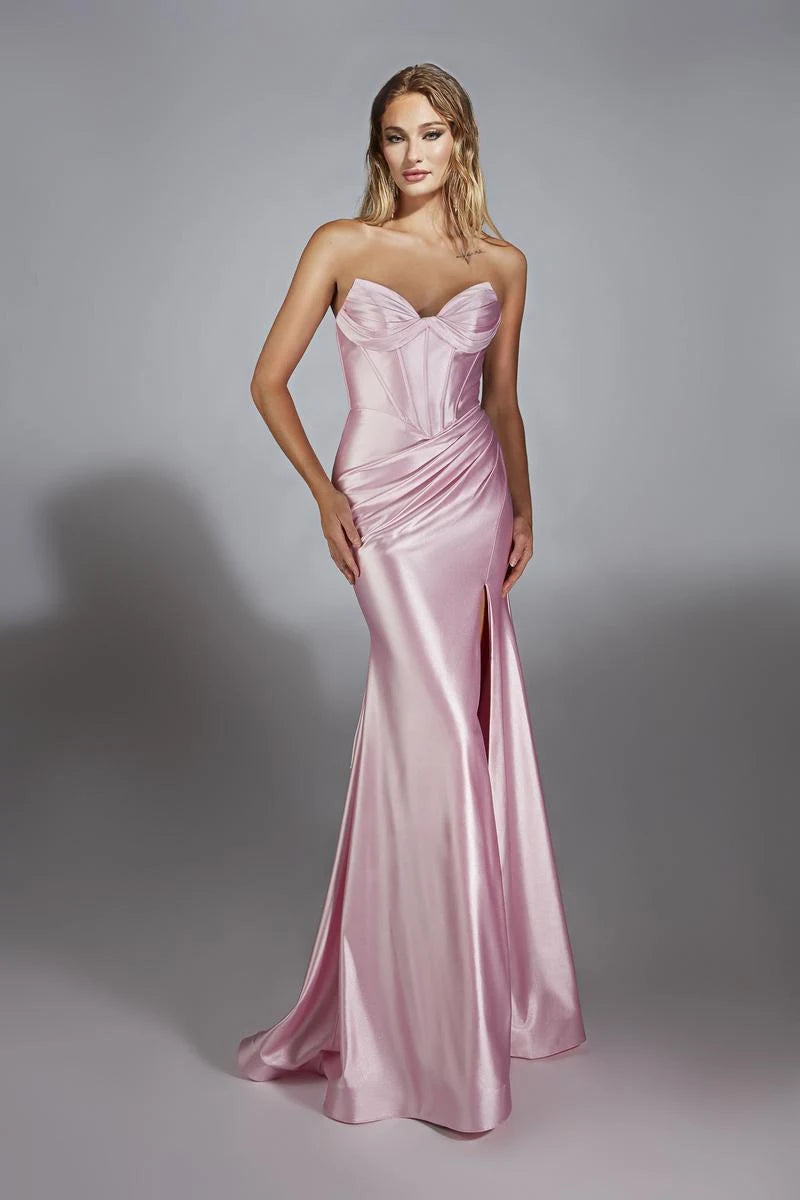 Glamorous Mermaid Sweetheart Corset High Slit Blush Pink Floor-Length Prom Dress for Women