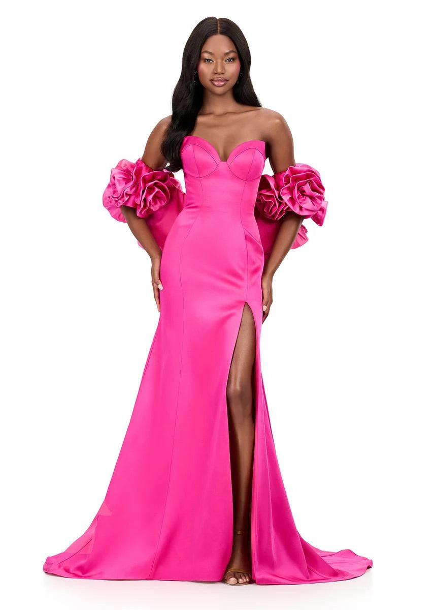 Glamorous Mermaid Sweetheart Off-Shoulder Floral Fuchsia Floor-Length Prom Gown
