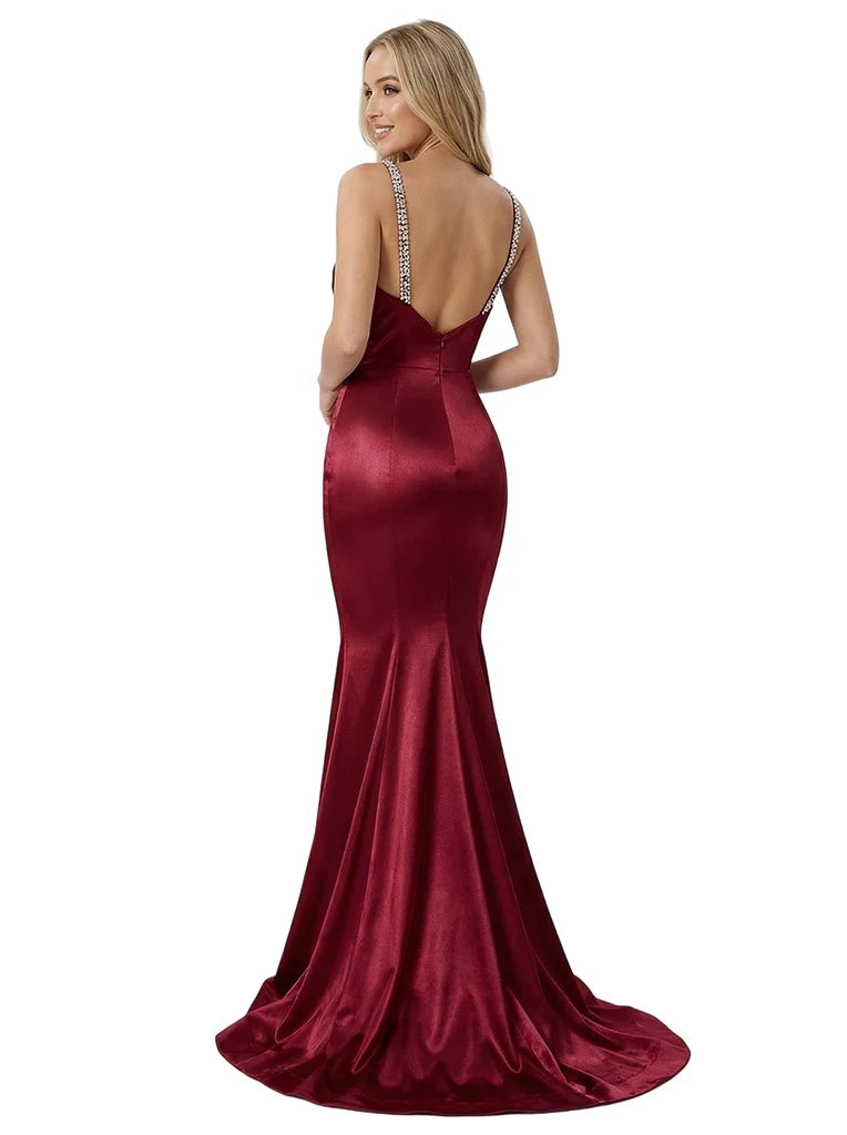 Glamorous Mermaid Sweetheart Sleeveless Beaded Draped Burgundy Floor-Length Prom Gown