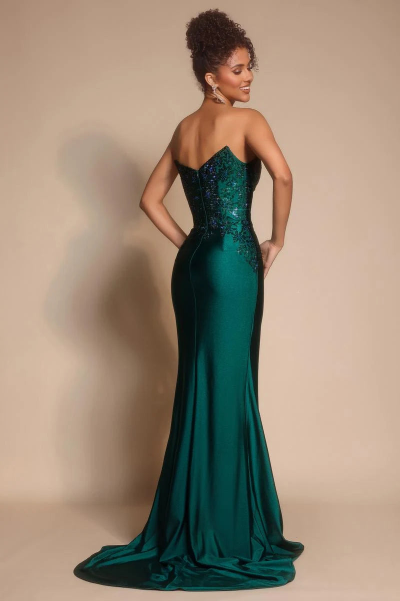 Glamorous Mermaid Sweetheart Sleeveless Sequin High Slit Emerald Green Floor-Length Prom Dresses