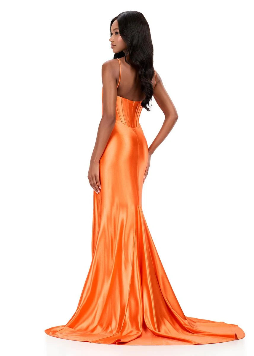 Glamorous Mermaid Sweetheart Strapless Corset High Slit Orange Floor-Length Prom Dress