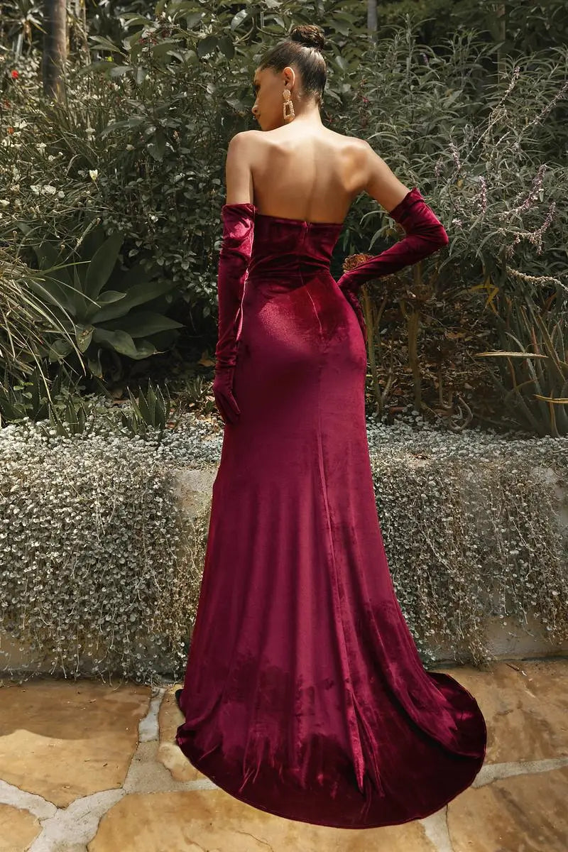 Glamorous Mermaid Sweetheart Strapless Elegant Ruched Wine Red Floor-Length Prom Dresses Women's Gown