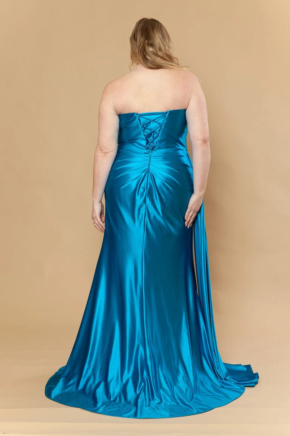 Glamorous Plus Size A-Line Sweetheart High Slit Teal Floor-Length Prom Gown