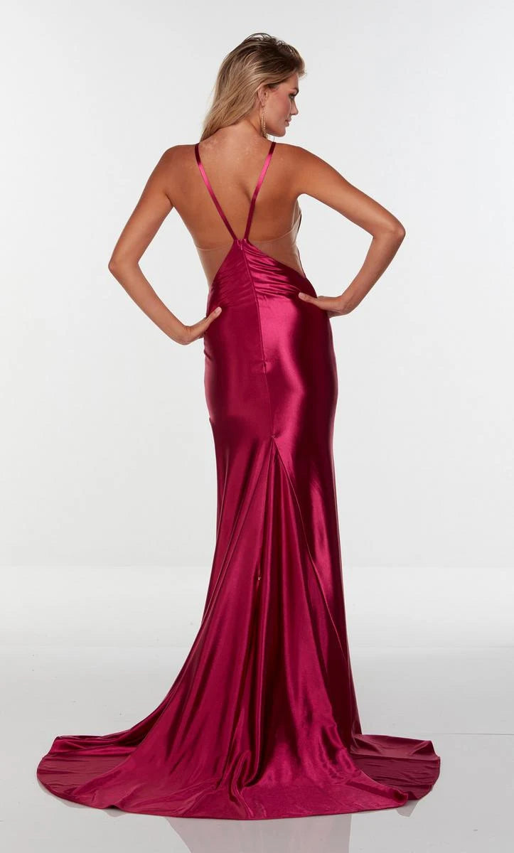 Glamorous Sheath Halter Backless High Slit Fuchsia Floor-Length Prom Gown